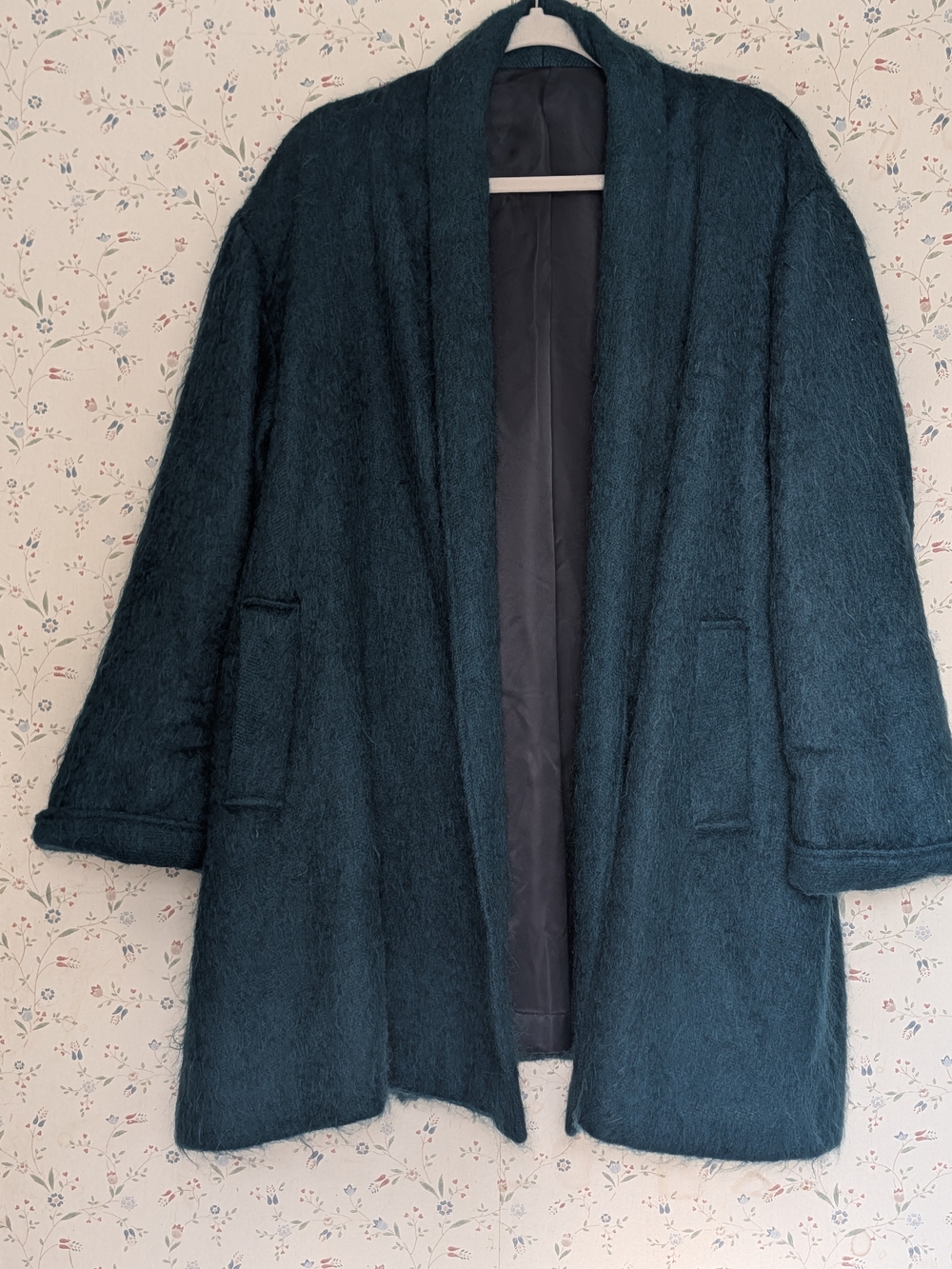 Irish Creations Jacket Coat Mohair Dark Teal Open-Front Maternity Possibly VTG